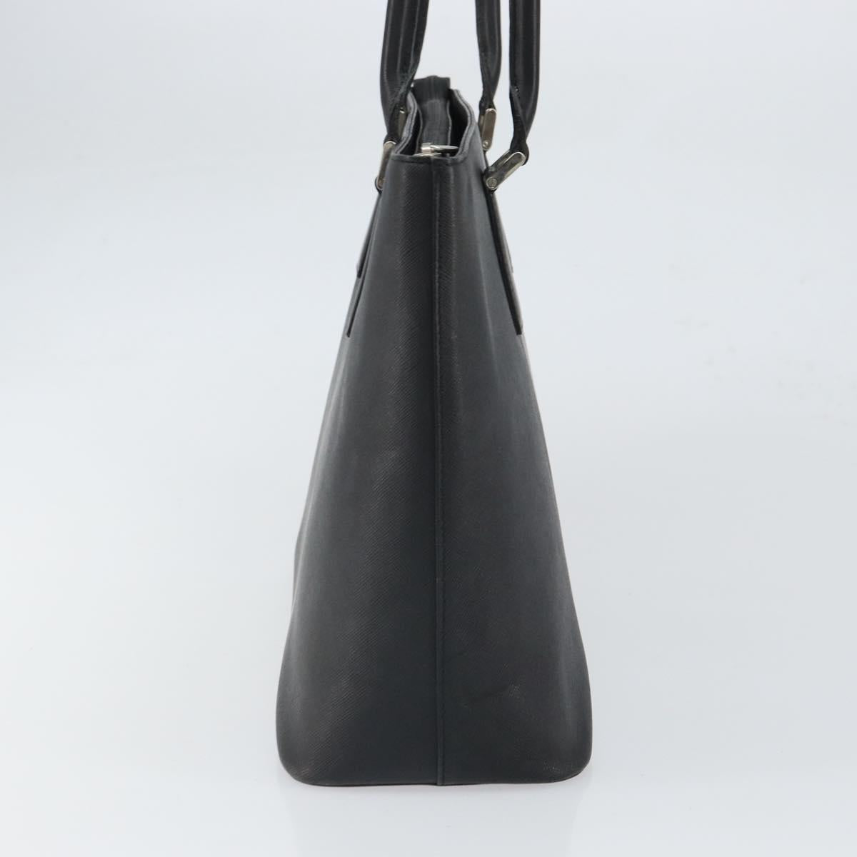 BURBERRY Tote Bag Leather Black Silver Auth BA9837