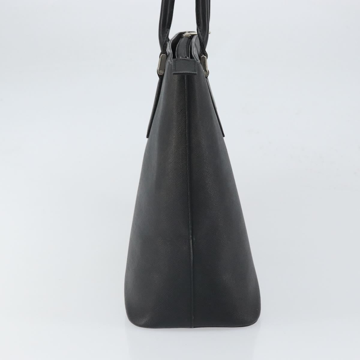 BURBERRY Tote Bag Leather Black Silver Auth BA9837