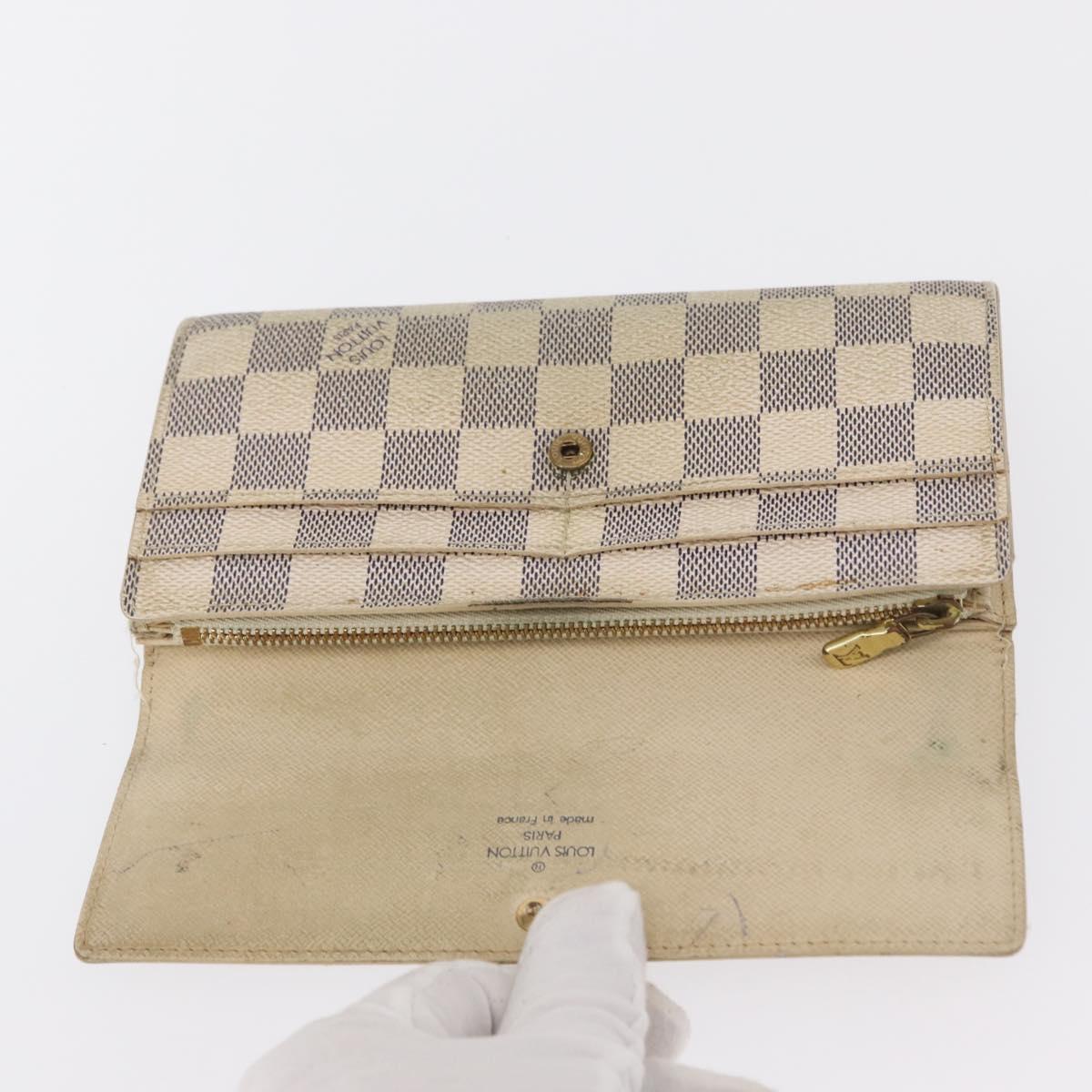 LOUIS VUITTON Damier Azur Portefeuille Sarah Long Wallet N61735 LV Auth BA9855