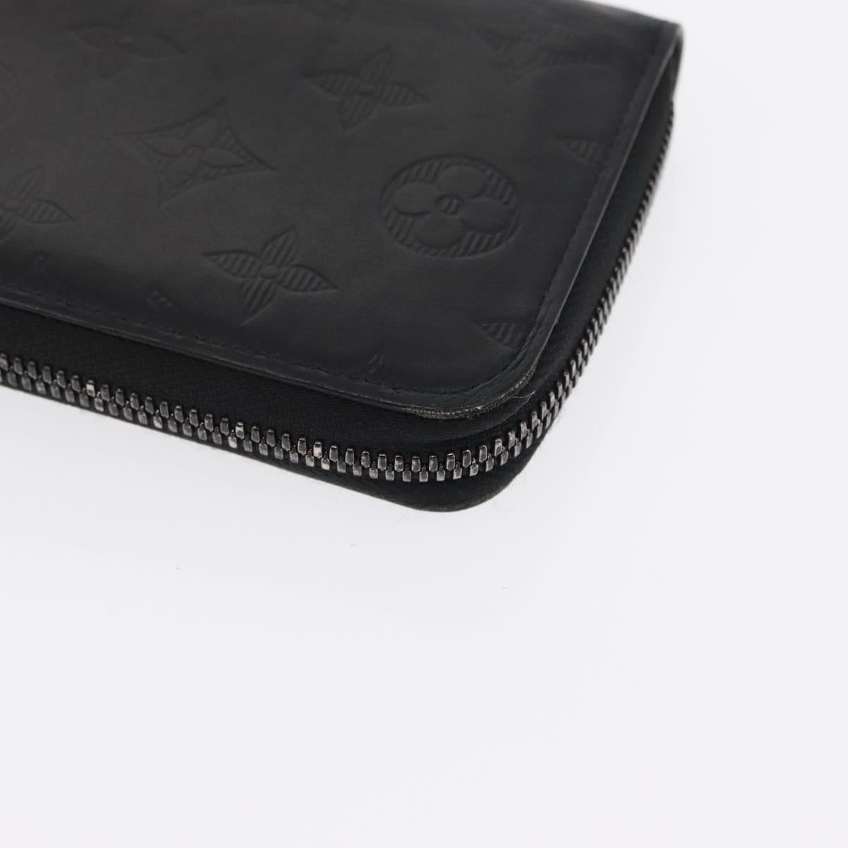 LOUIS VUITTON Monogram Shadow Zippy Wallet Vertical Black M62902 LV Auth BA9856