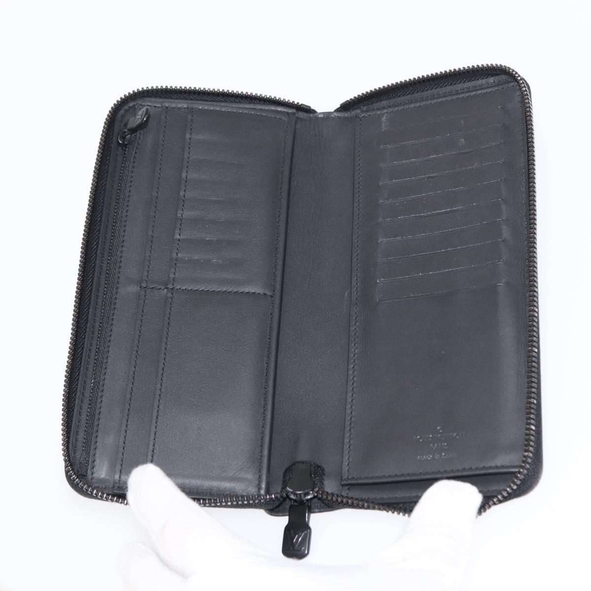 LOUIS VUITTON Monogram Shadow Zippy Wallet Vertical Black M62902 LV Auth BA9856