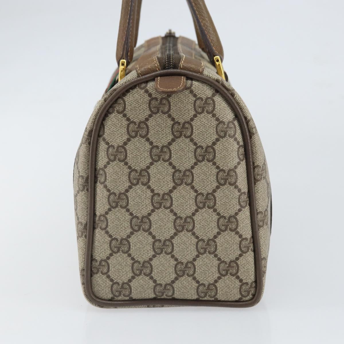 GUCCI GG Supreme Web Sherry Line Boston Bag PVC Beige Gold 40 02 006 Auth BA9859