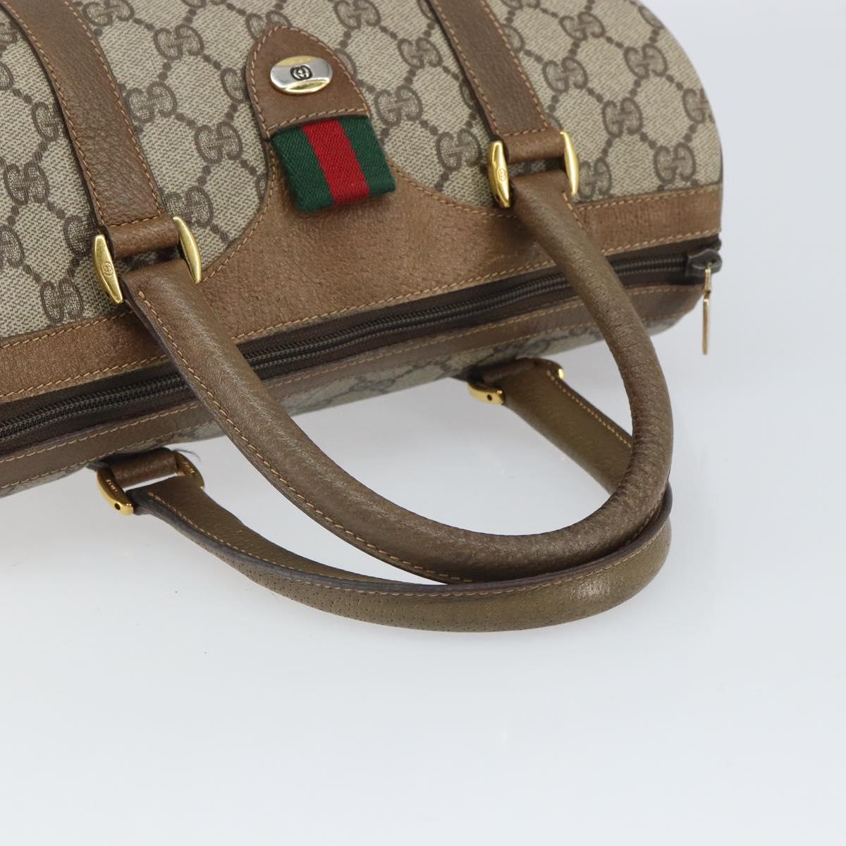 GUCCI GG Supreme Web Sherry Line Boston Bag PVC Beige Gold 40 02 006 Auth BA9859
