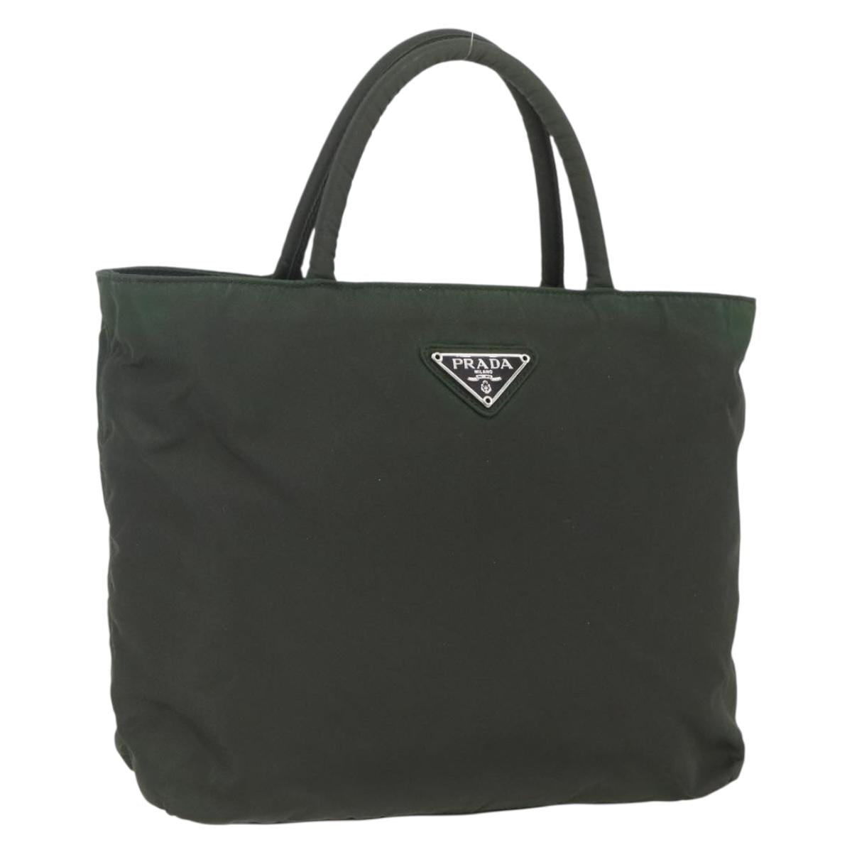 PRADA Hand Bag Nylon Khaki Silver Auth BA9861