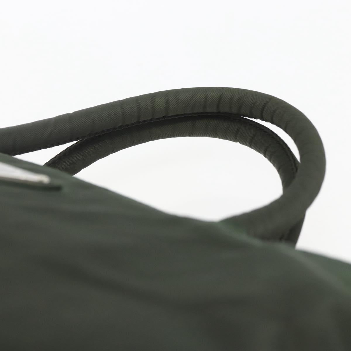 PRADA Hand Bag Nylon Khaki Silver Auth BA9861