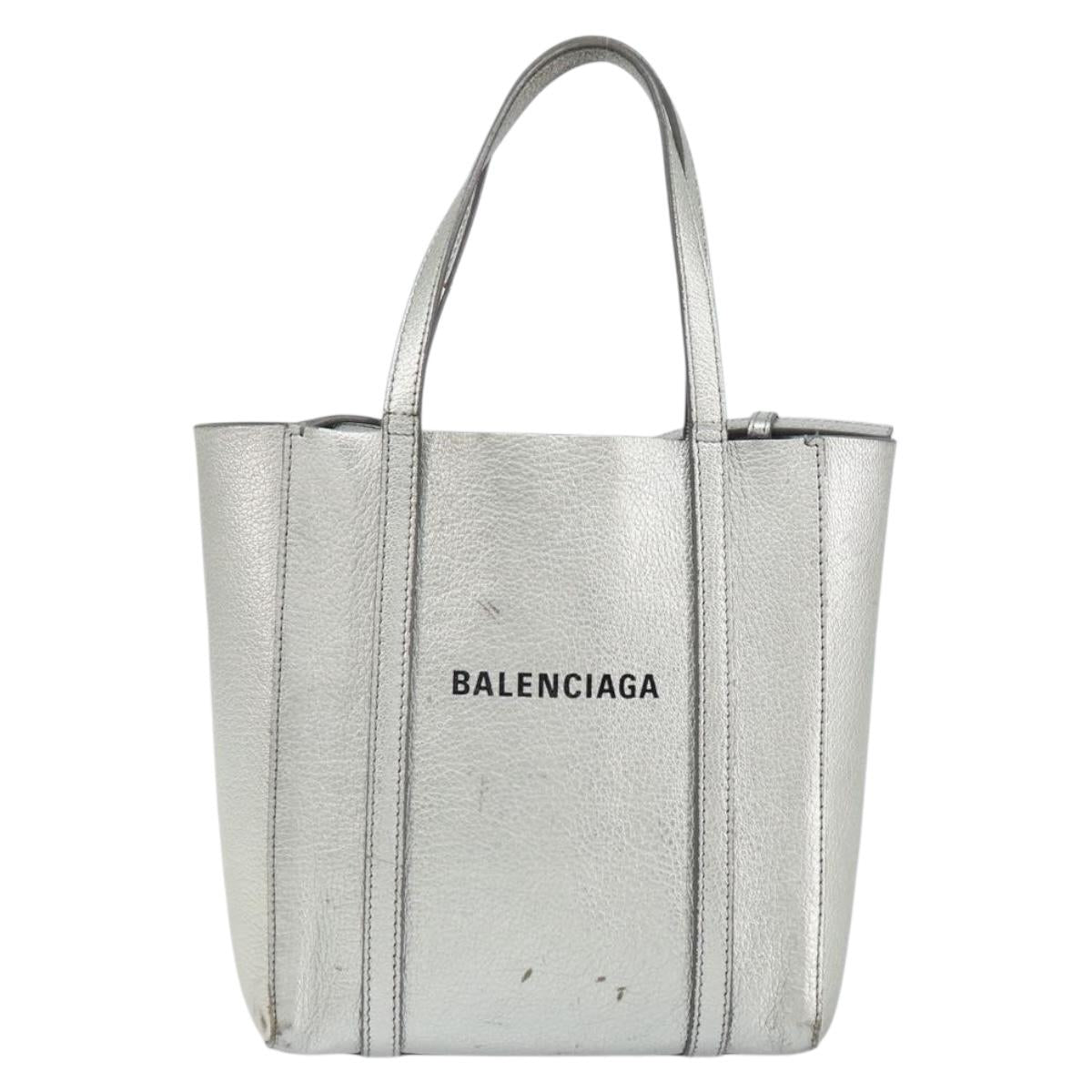 BALENCIAGA Everyday Tote XXS Shoulder Bag Leather 2way Silver 55185 Auth BA9862