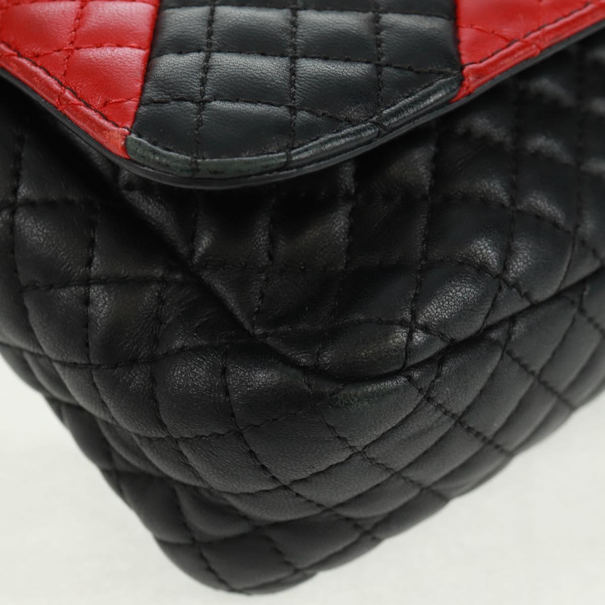 Gianni Versace Chain Shoulder Bag Leather Black Gold Auth BA9863V