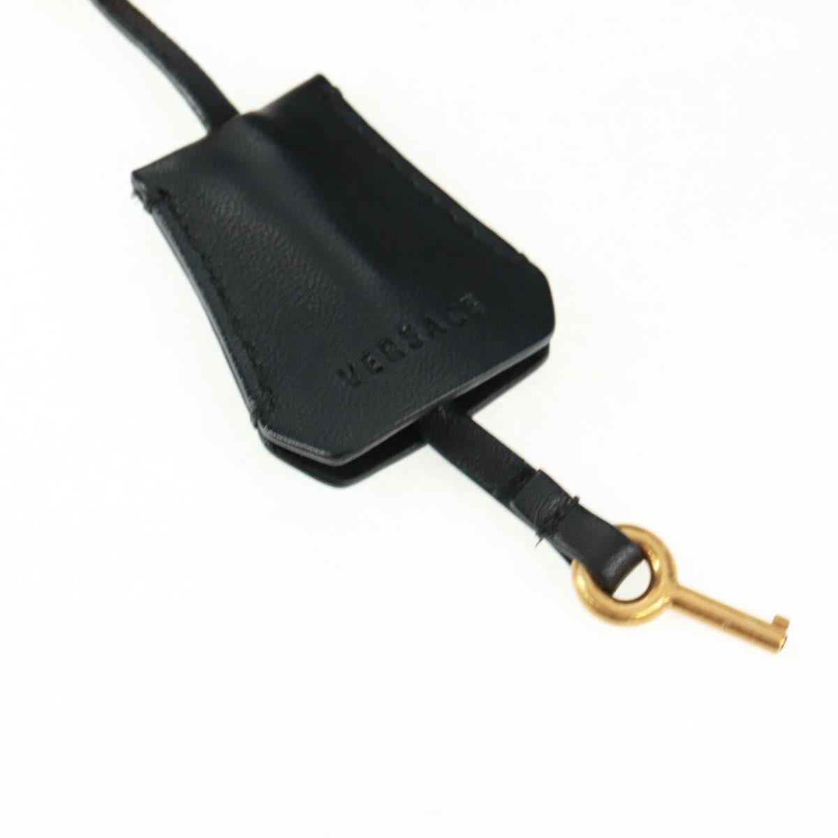 Gianni Versace Chain Shoulder Bag Leather Black Gold Auth BA9863V