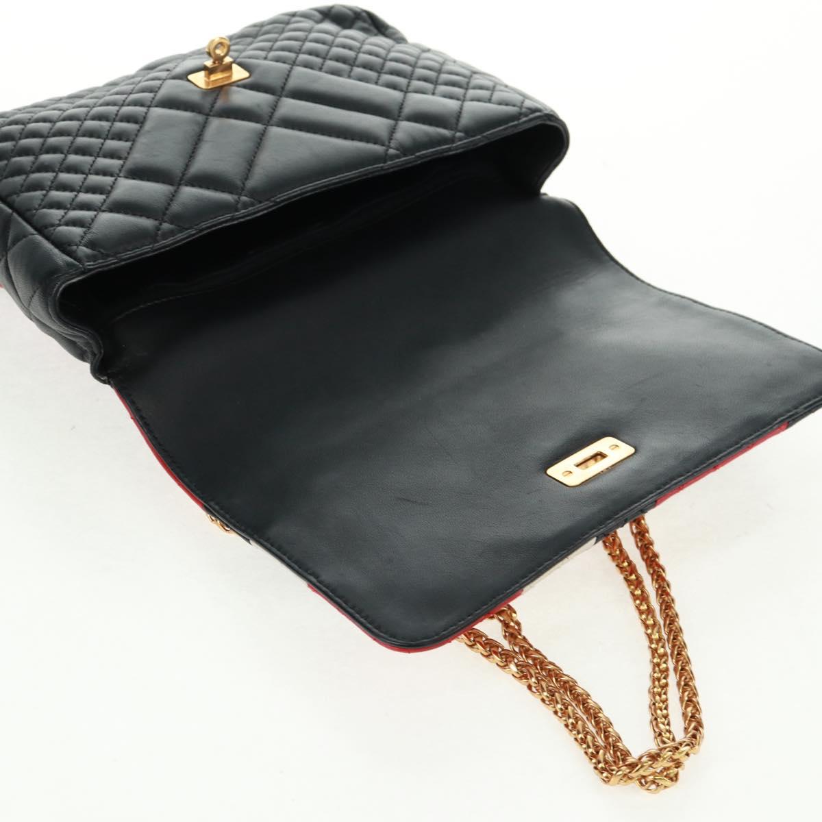 Gianni Versace Chain Shoulder Bag Leather Black Gold Auth BA9863V