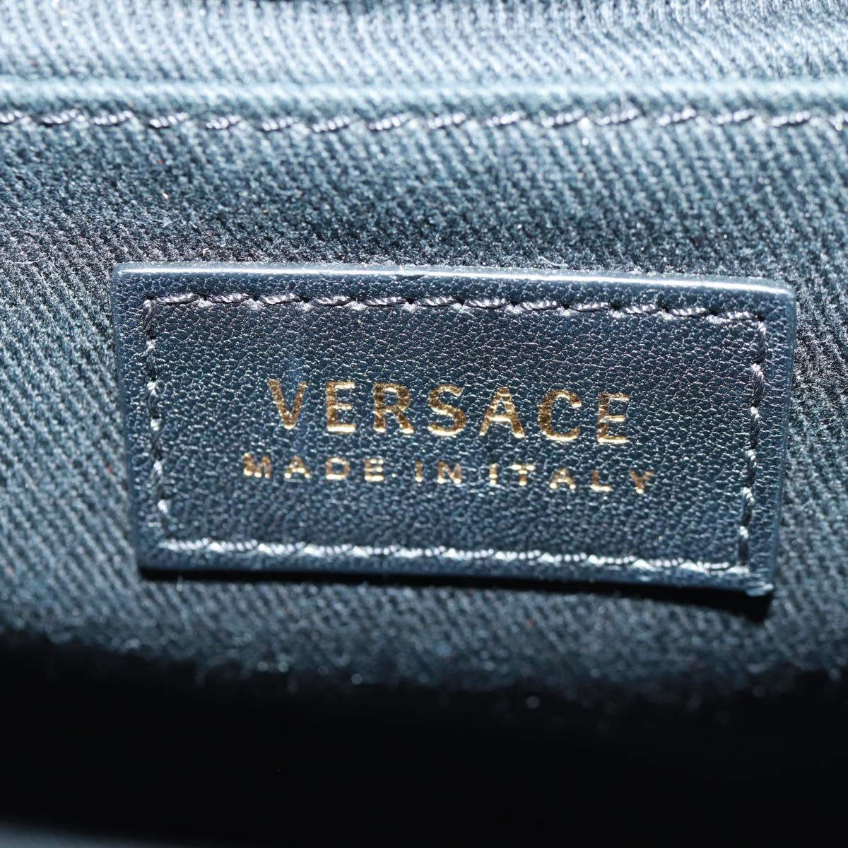 Gianni Versace Chain Shoulder Bag Leather Black Gold Auth BA9863V