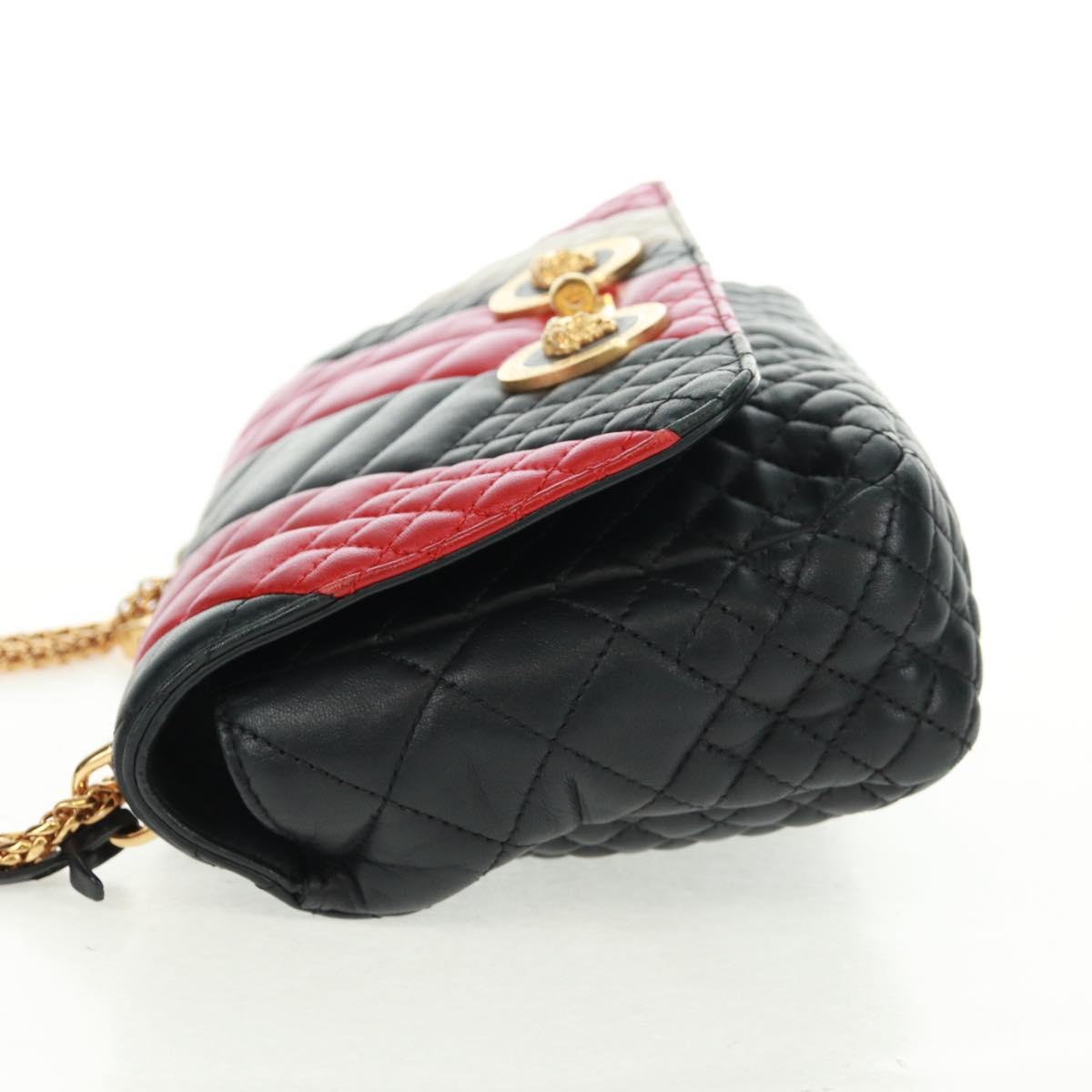 Gianni Versace Chain Shoulder Bag Leather Black Gold Auth BA9863V