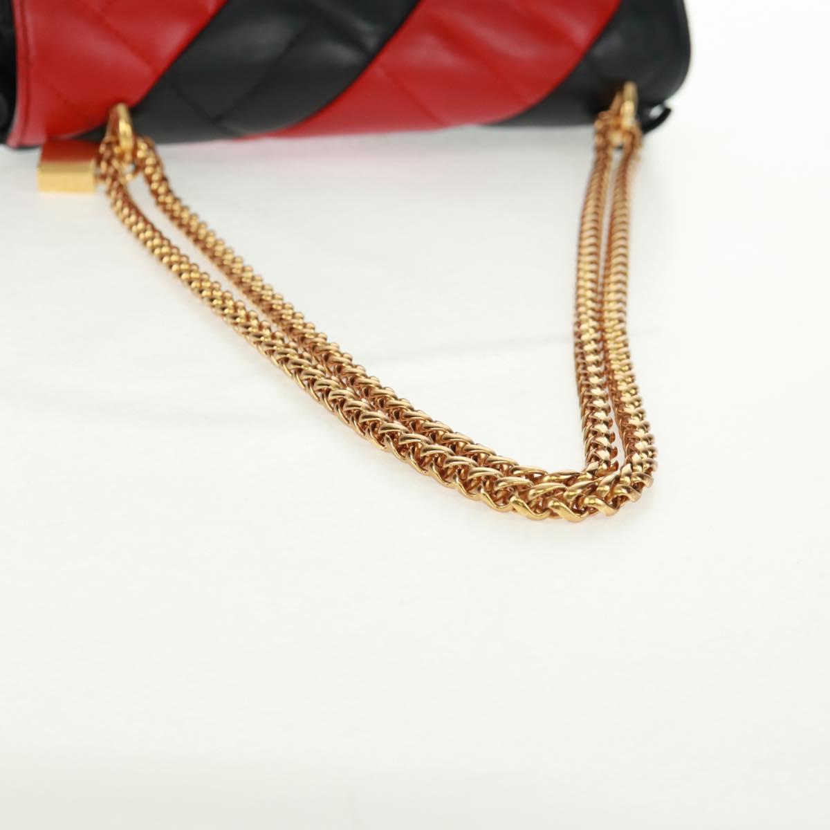 Gianni Versace Chain Shoulder Bag Leather Black Gold Auth BA9863V