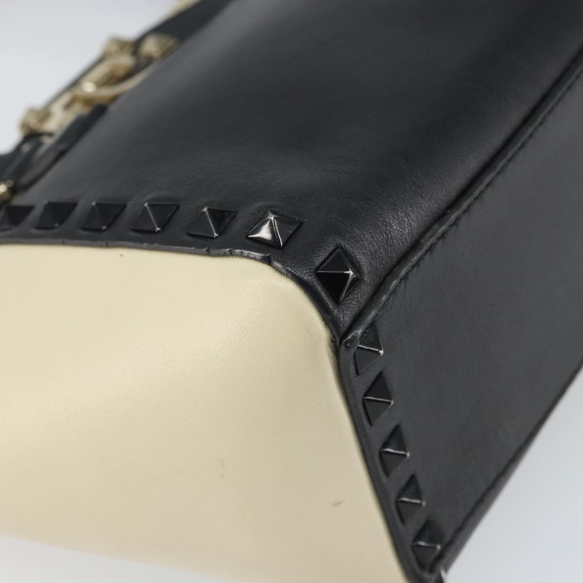 VALENTINO Hand Bag Leather 2way Black Gold Auth BA9864