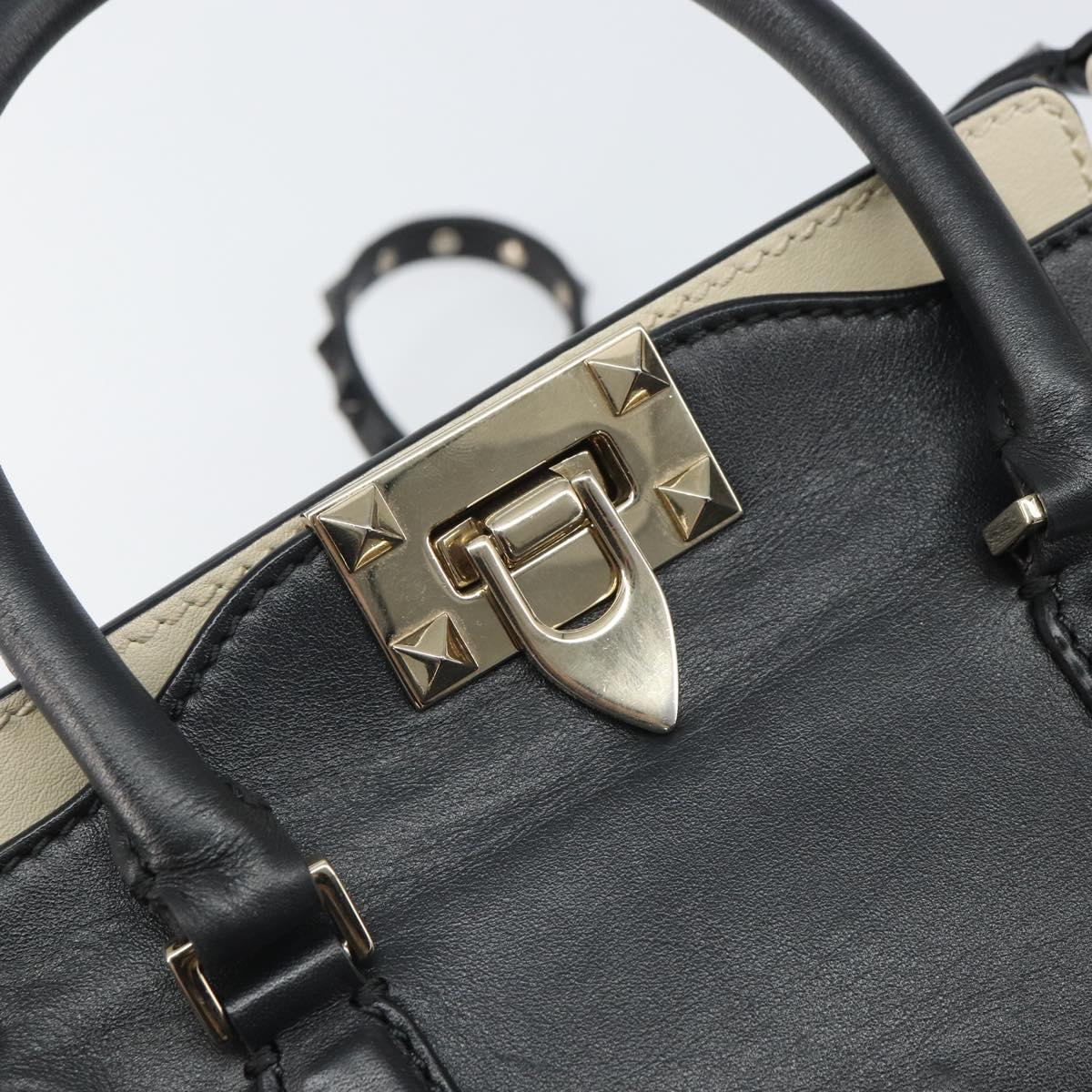 VALENTINO Hand Bag Leather 2way Black Gold Auth BA9864