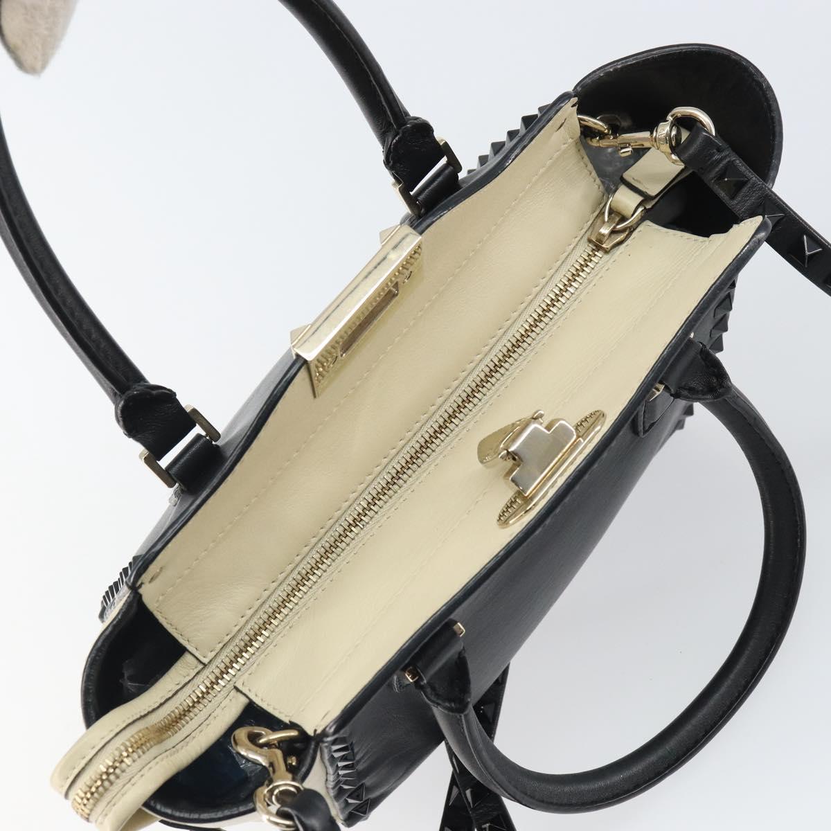 VALENTINO Hand Bag Leather 2way Black Gold Auth BA9864