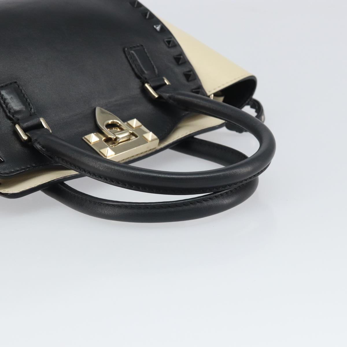 VALENTINO Hand Bag Leather 2way Black Gold Auth BA9864
