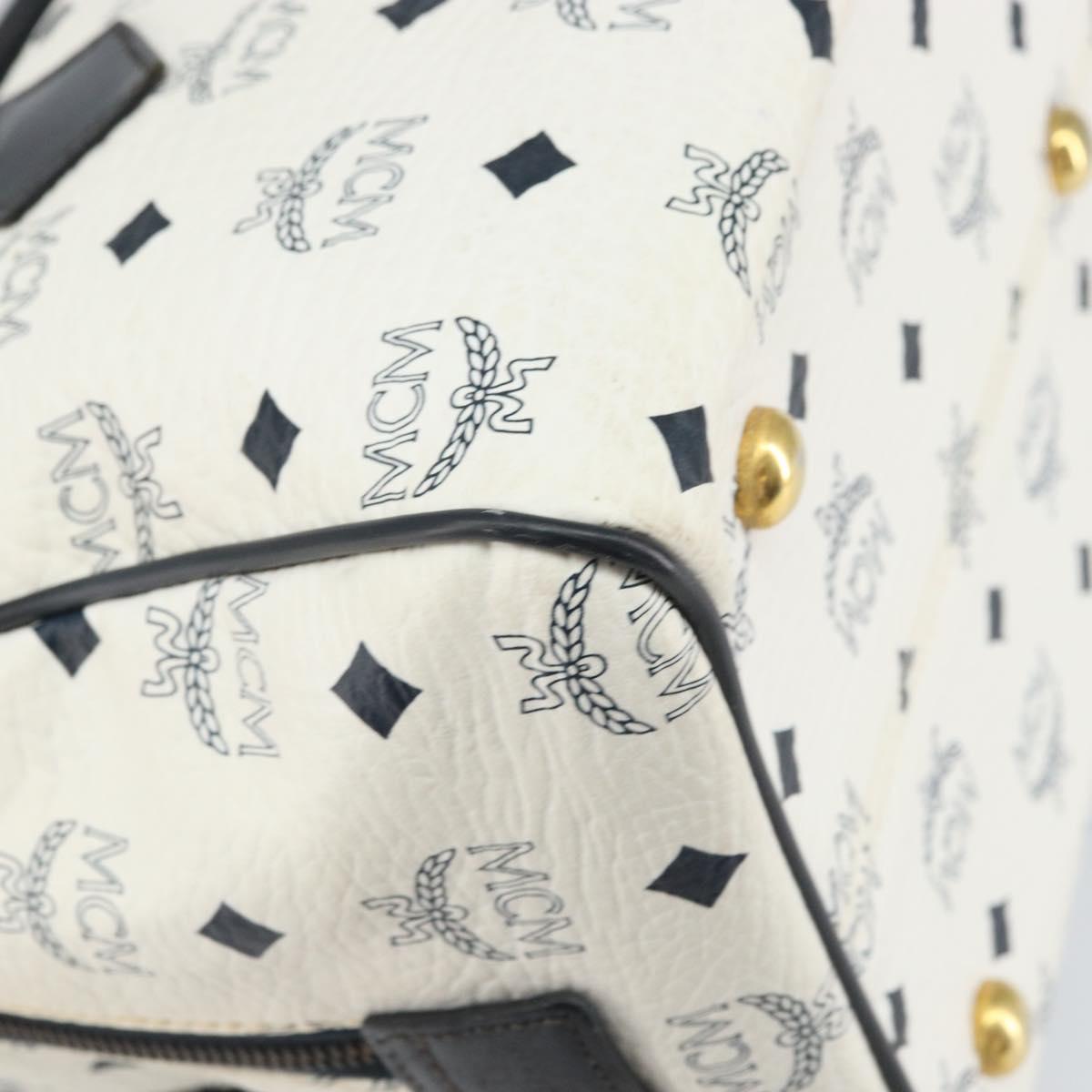 MCM Vicetos Logogram Boston Bag PVC Leather White Gold Auth BA9868