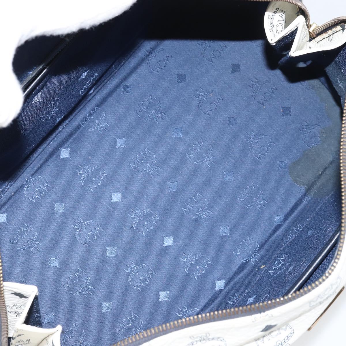 MCM Vicetos Logogram Boston Bag PVC Leather White Gold Auth BA9868