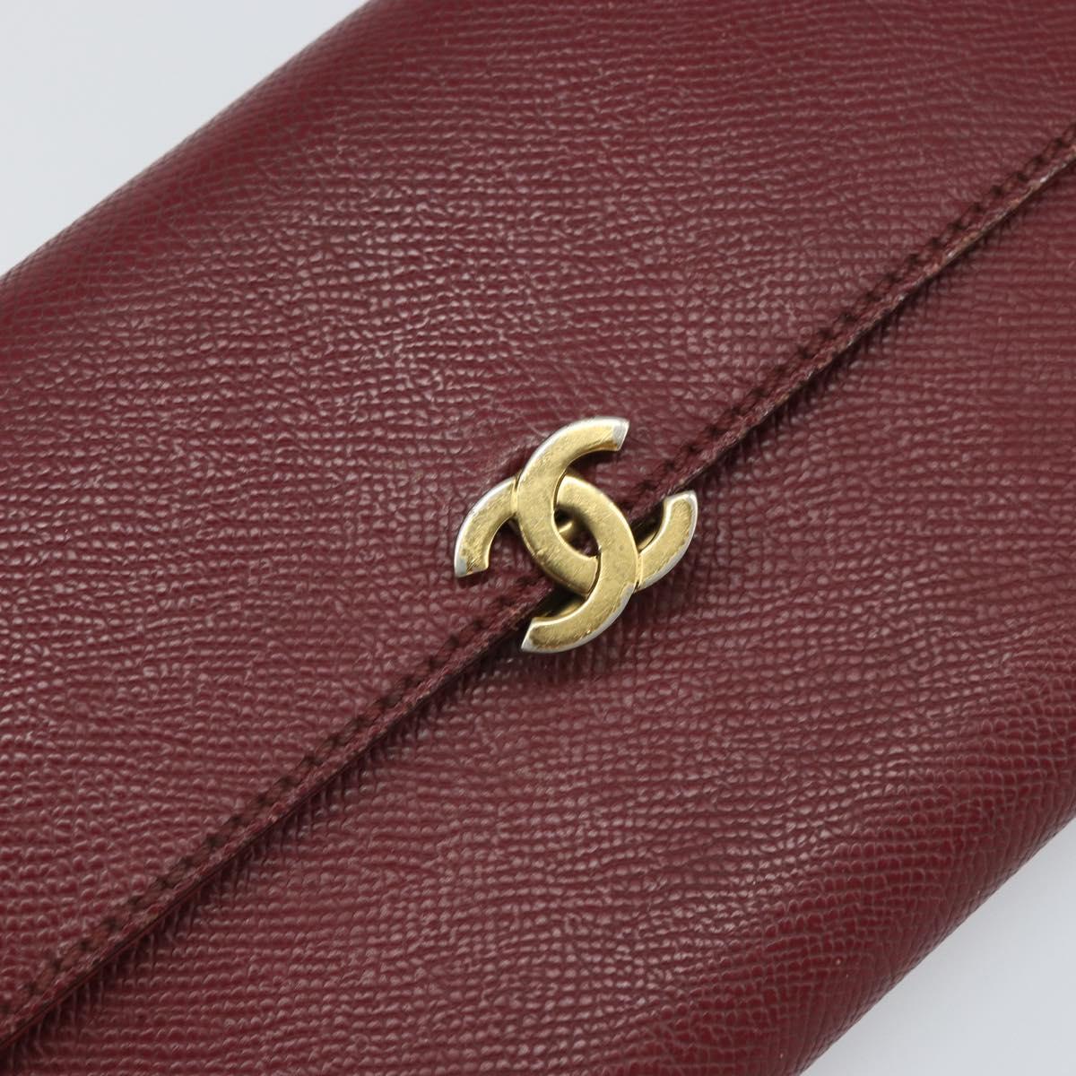 CHANEL Wallet Leather Red Gold CC Auth BA9871