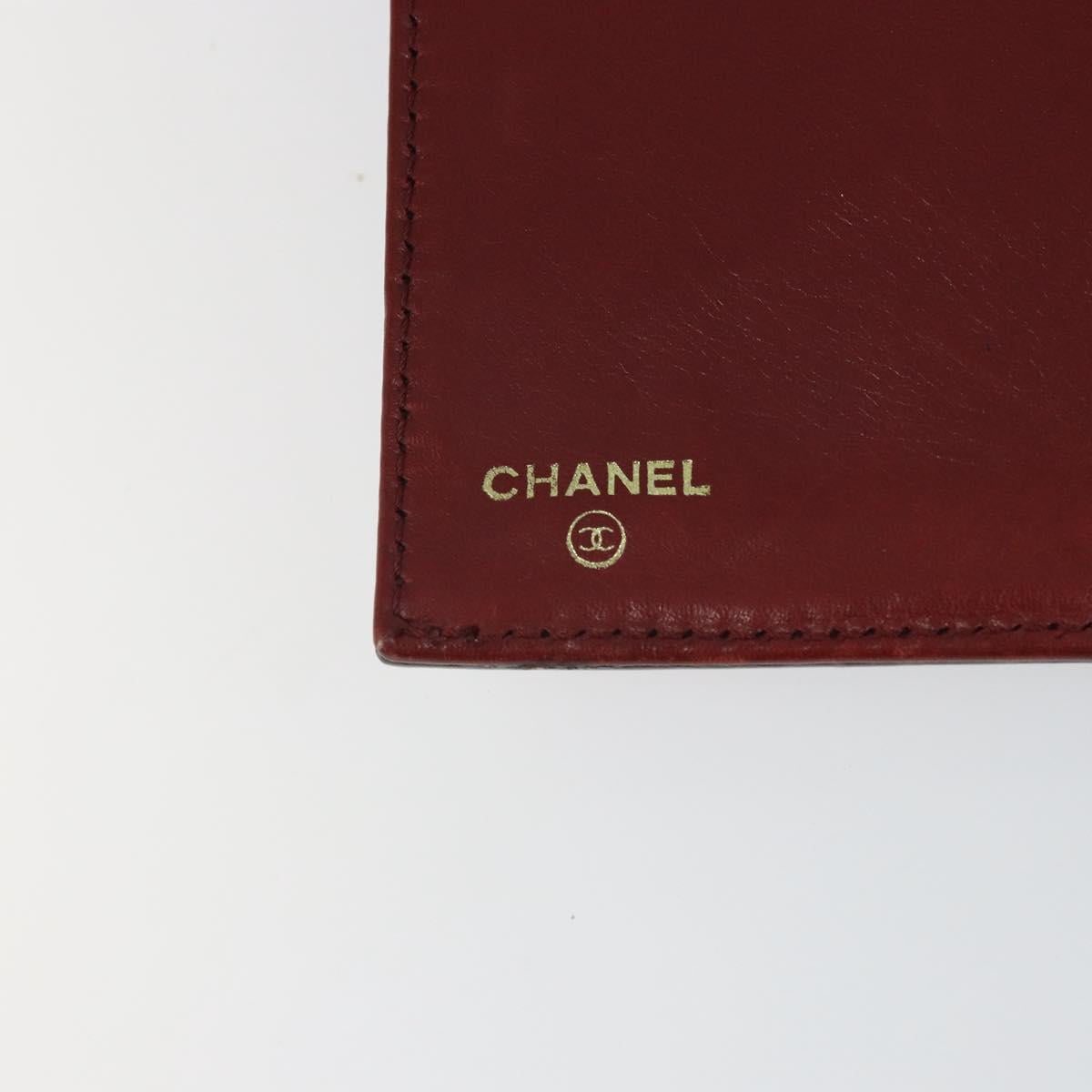 CHANEL Wallet Leather Red Gold CC Auth BA9871