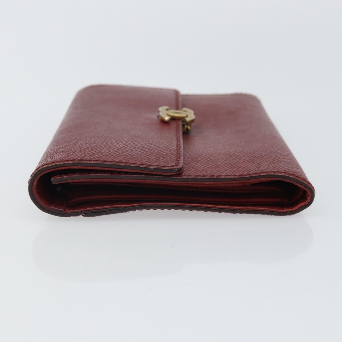 CHANEL Wallet Leather Red Gold CC Auth BA9871