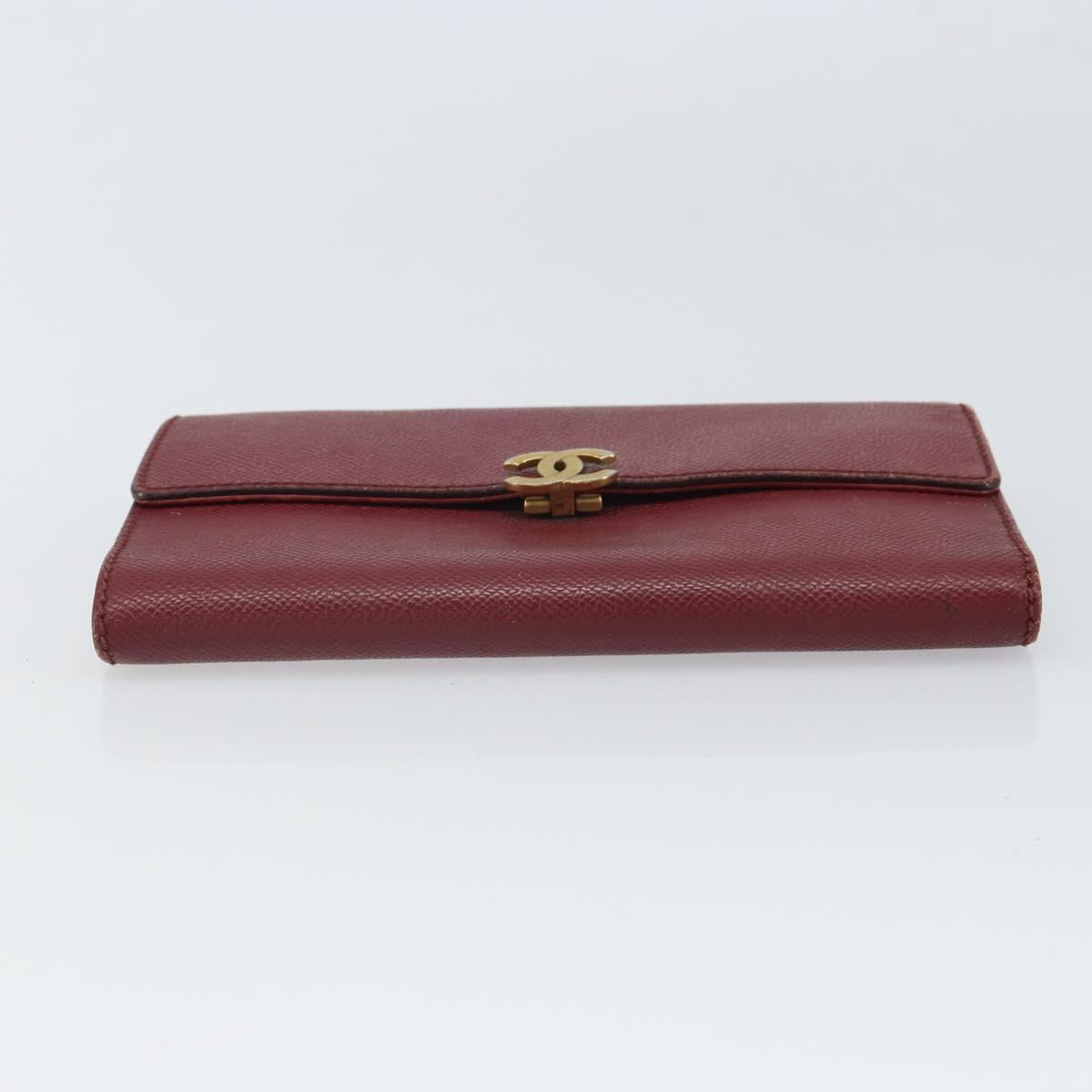 CHANEL Wallet Leather Red Gold CC Auth BA9871