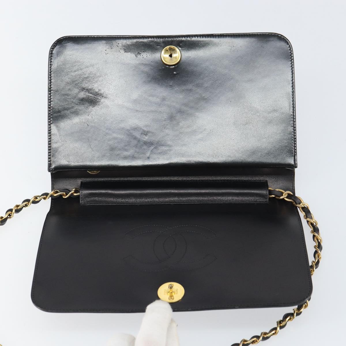 CHANEL Chain Shoulder Bag Patent leather Black Gold CC Auth BA9872