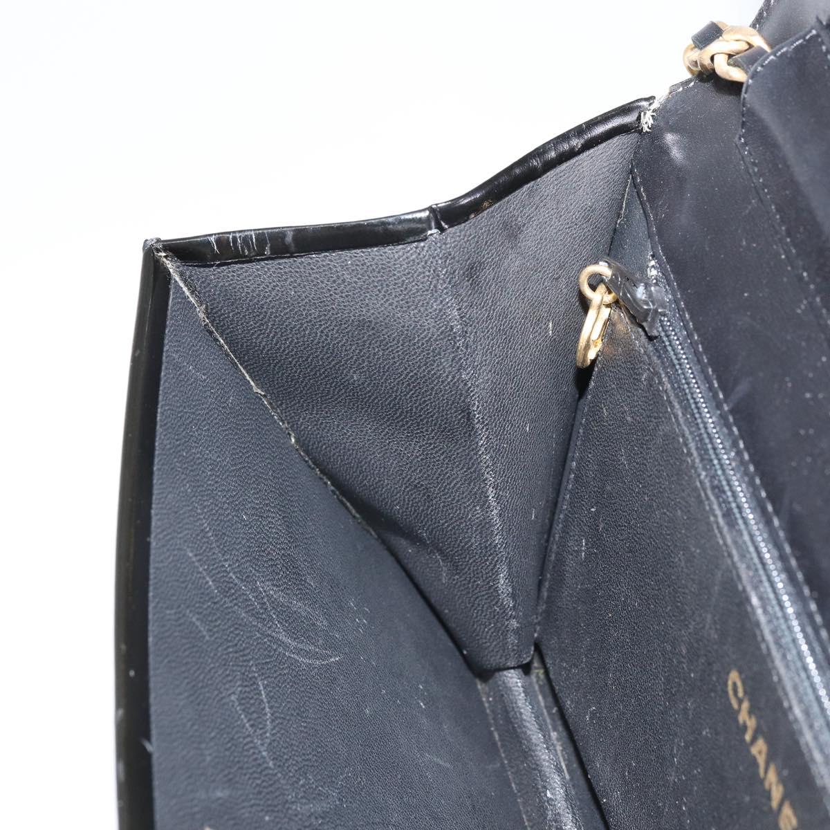 CHANEL Chain Shoulder Bag Patent leather Black Gold CC Auth BA9872