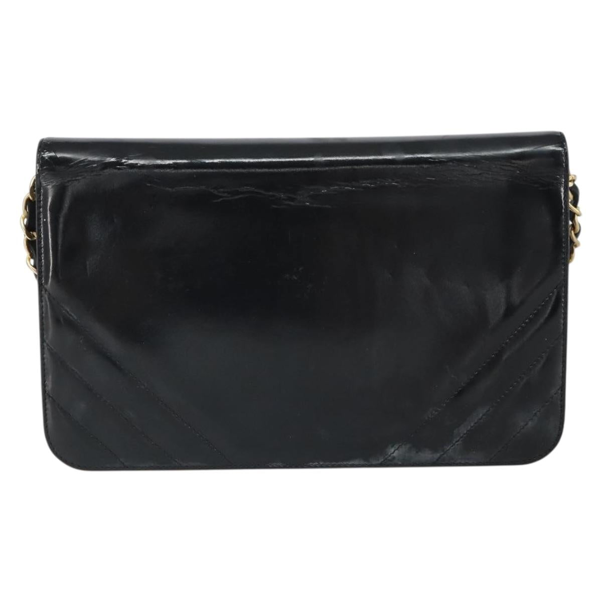 CHANEL Chain Shoulder Bag Patent leather Black Gold CC Auth BA9872