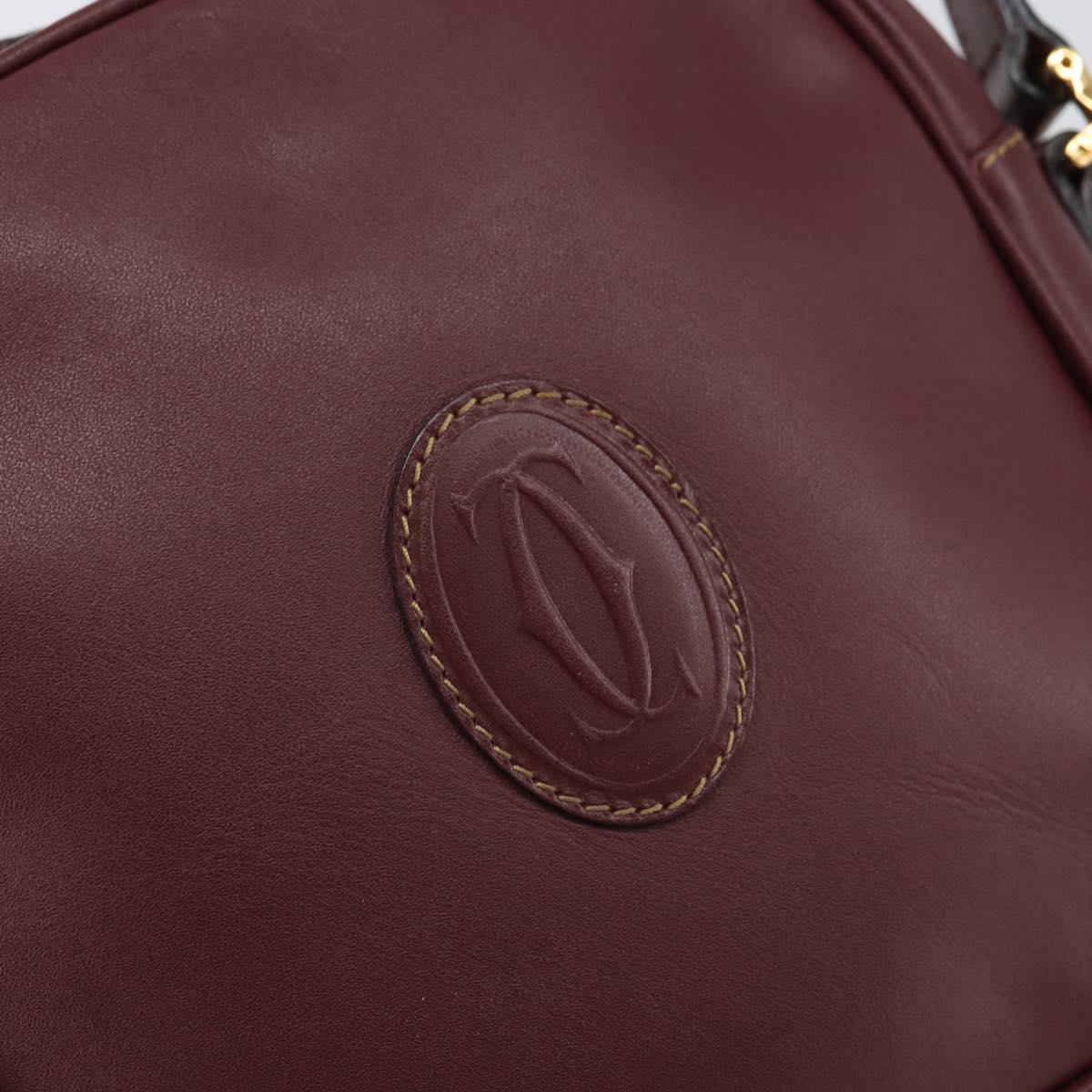 CARTIER Must Line Shoulder Bag Leather Bordeaux Gold Auth BA9882