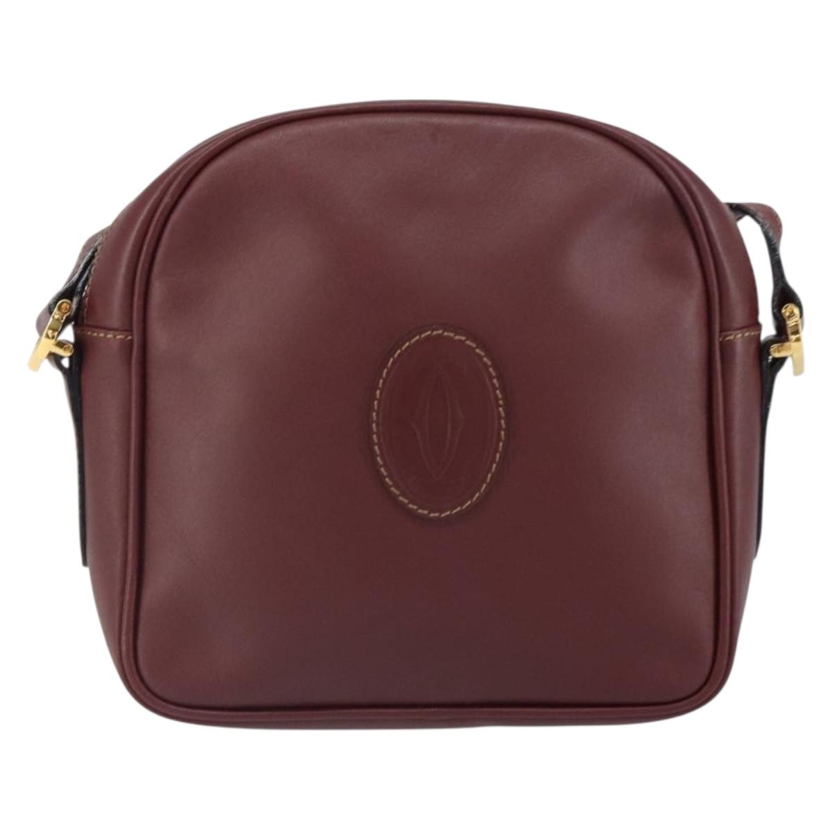 CARTIER Must Line Shoulder Bag Leather Bordeaux Gold Auth BA9882