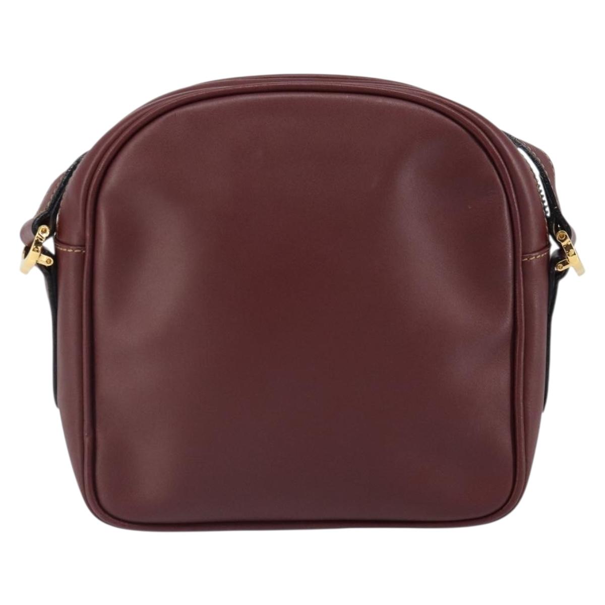 CARTIER Must Line Shoulder Bag Leather Bordeaux Gold Auth BA9882