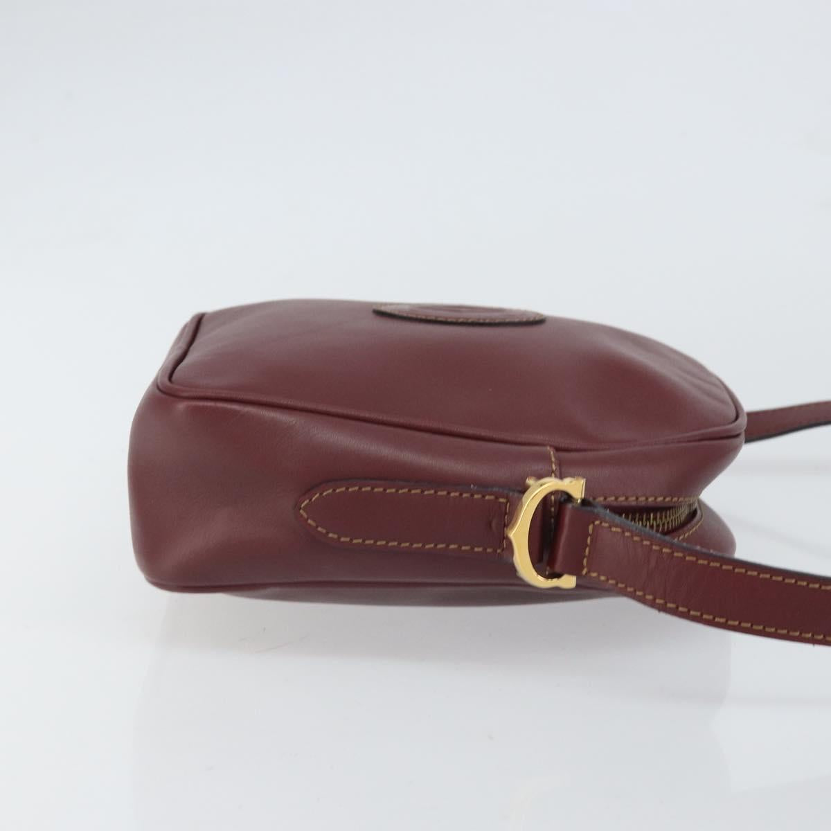 CARTIER Must Line Shoulder Bag Leather Bordeaux Gold Auth BA9882