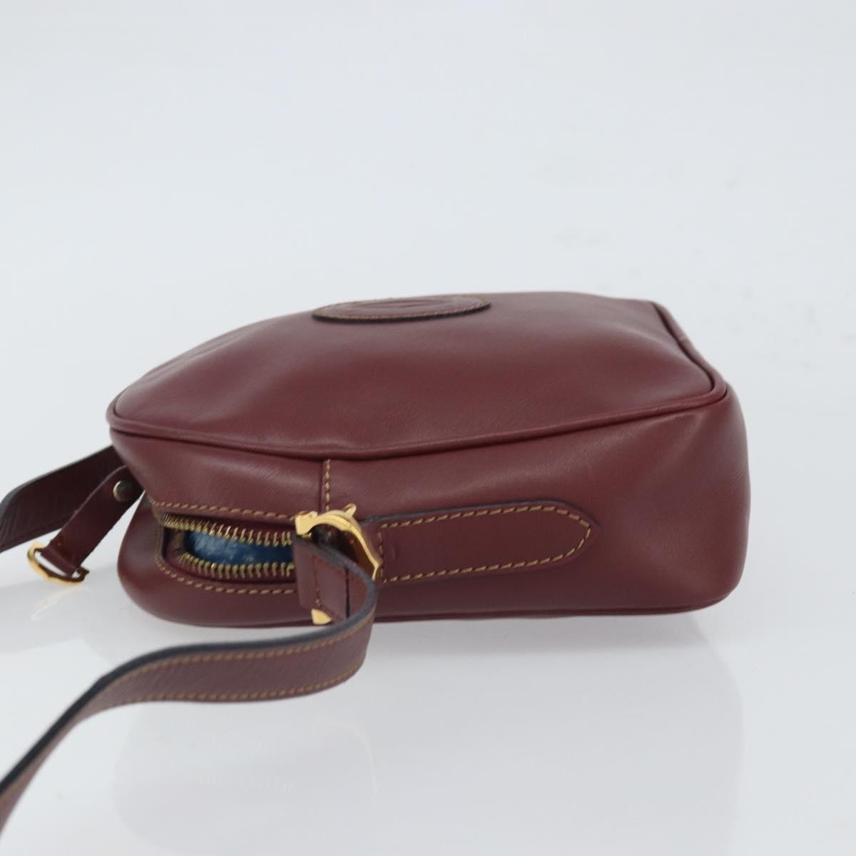 CARTIER Must Line Shoulder Bag Leather Bordeaux Gold Auth BA9882