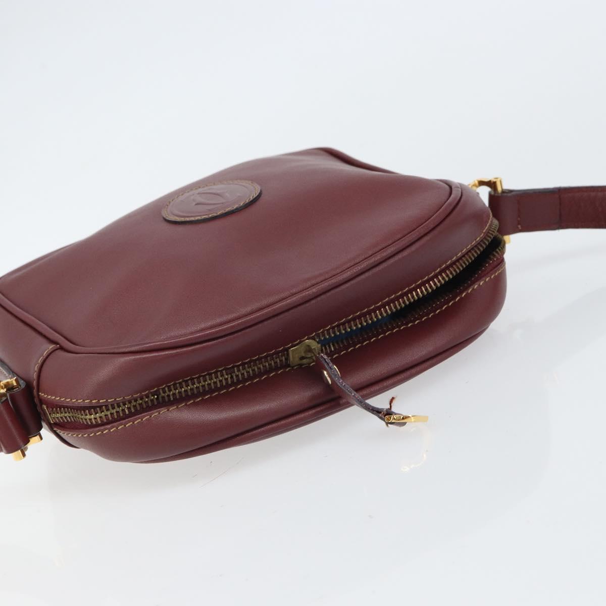 CARTIER Must Line Shoulder Bag Leather Bordeaux Gold Auth BA9882