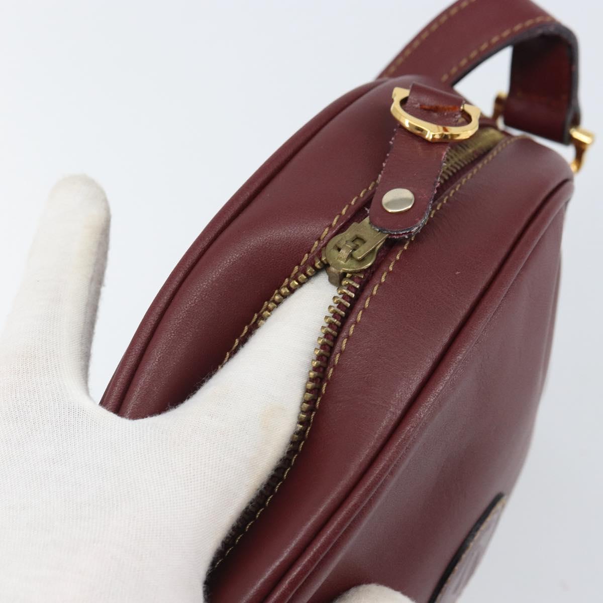 CARTIER Must Line Shoulder Bag Leather Bordeaux Gold Auth BA9882
