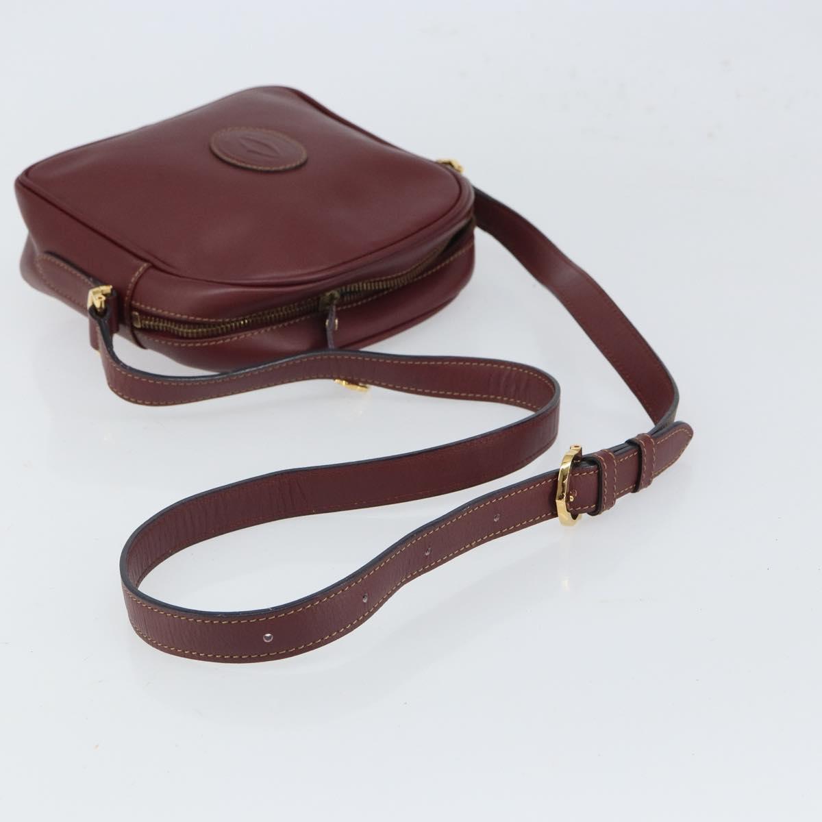 CARTIER Must Line Shoulder Bag Leather Bordeaux Gold Auth BA9882