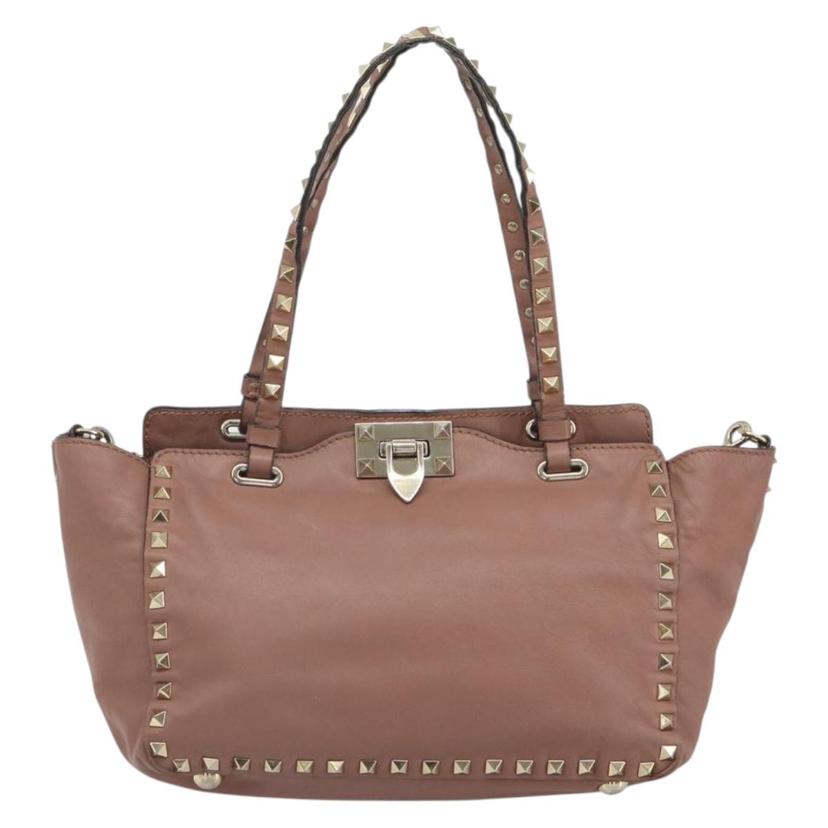 VALENTINO Tote Bag Leather 2way Pink Gold Auth BA9883