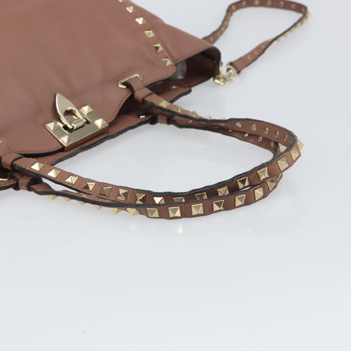 VALENTINO Tote Bag Leather 2way Pink Gold Auth BA9883
