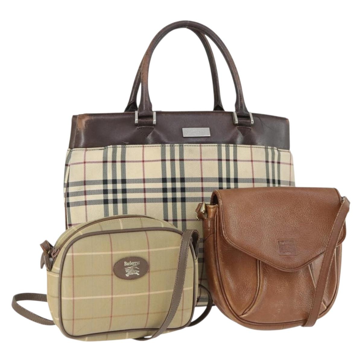 BURBERRY Nova Check Shoulder Bag Canvas Leather 3 Set Beige Brown Auth BA9885