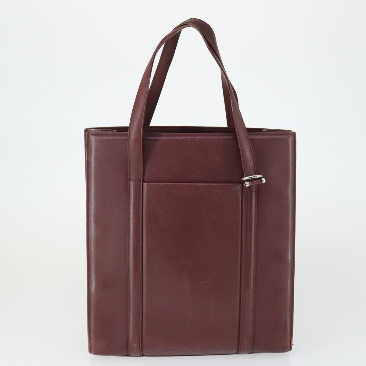 CARTIER Must Line Shoulder Bag Leather 2 Set Bordeaux Gold Auth BA9886