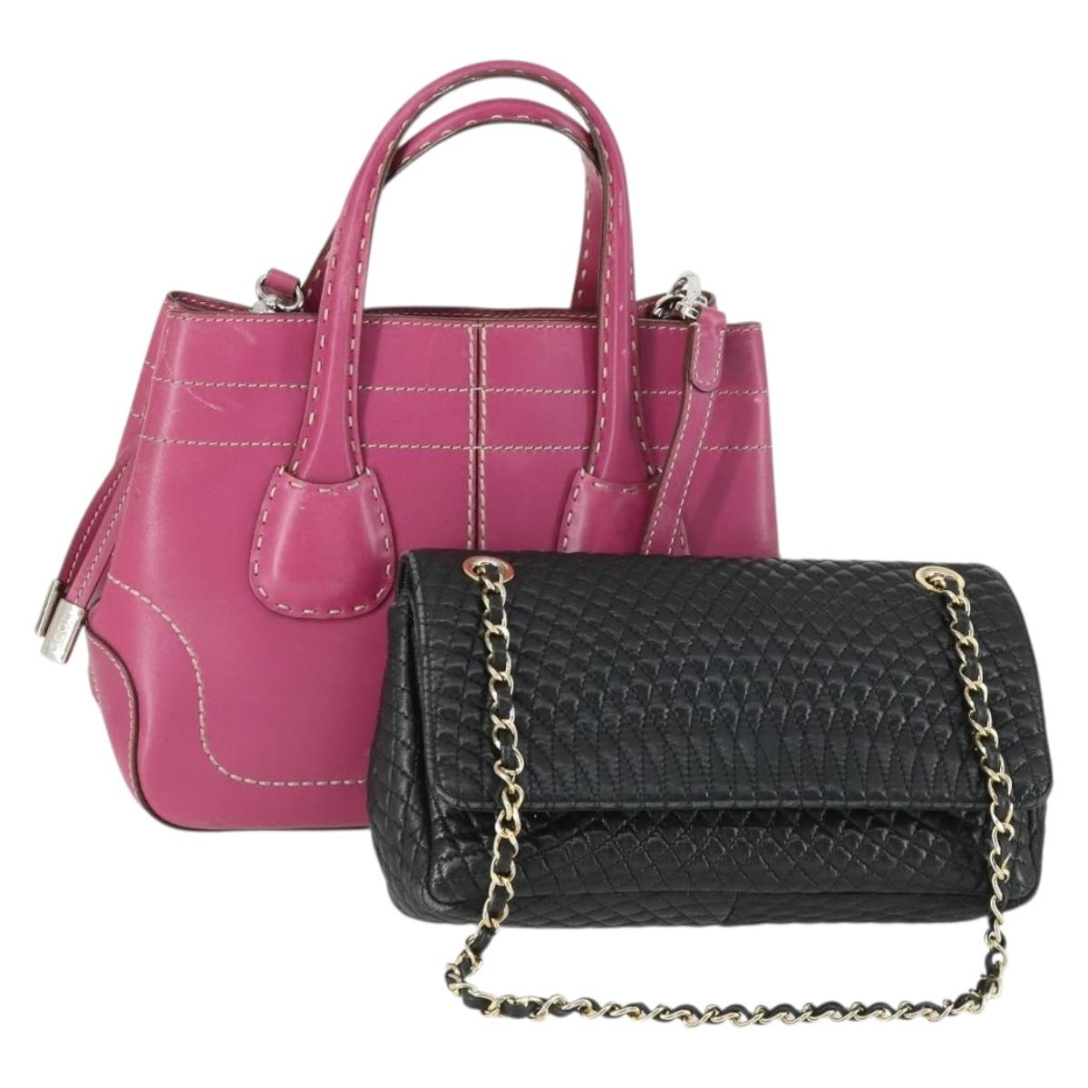BALLY TOD'S Shoulder Bag Leather 2 Set Pink Black Auth BA9888