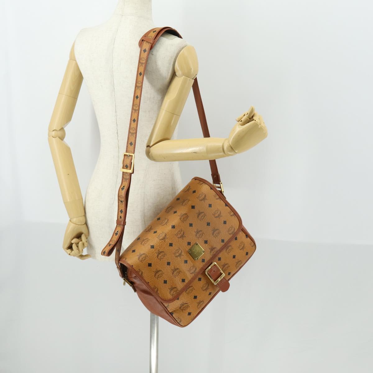 MCM Vicetos Logogram Shoulder Bag PVC Leather Brown Gold Auth BA9893