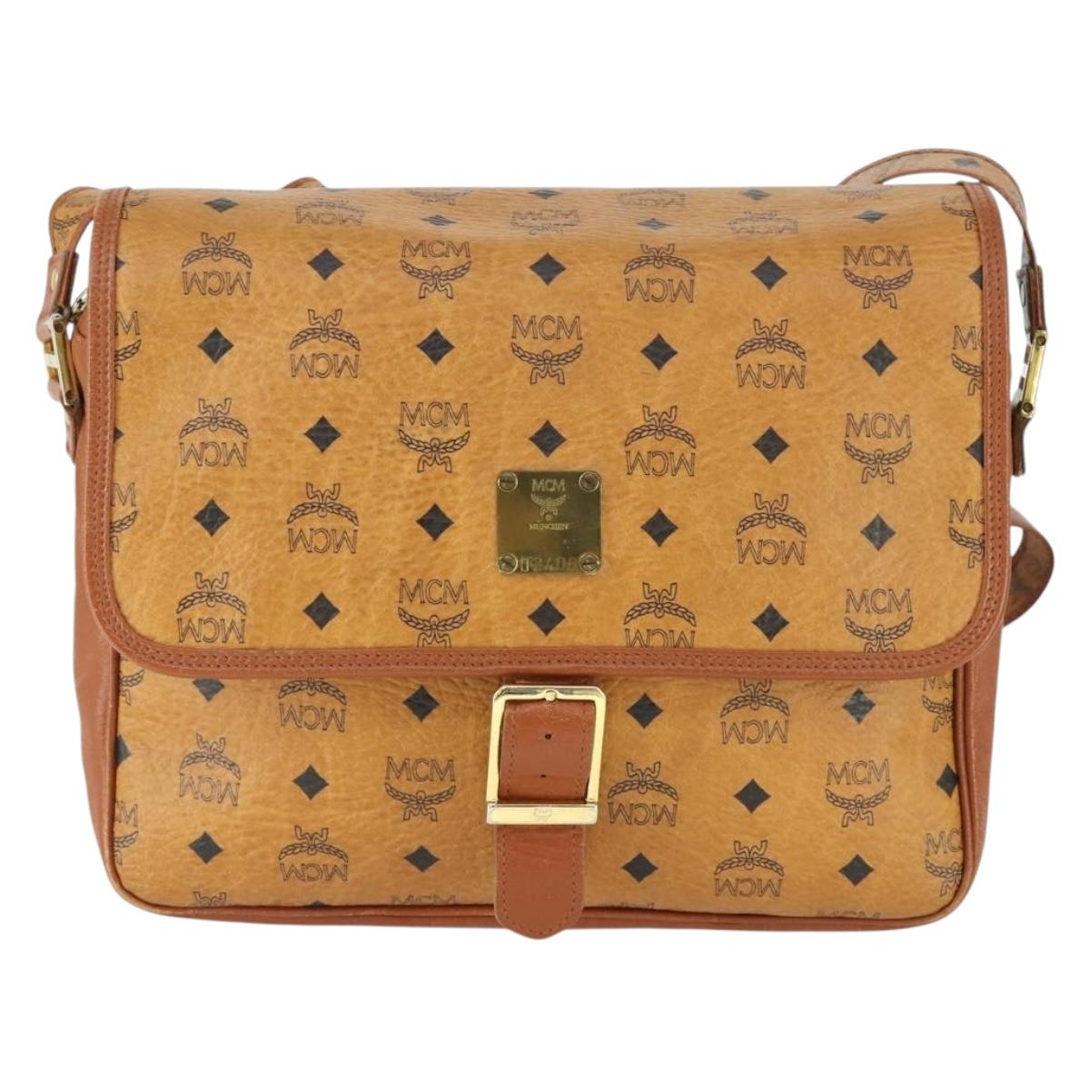 MCM Vicetos Logogram Shoulder Bag PVC Leather Brown Gold Auth BA9893