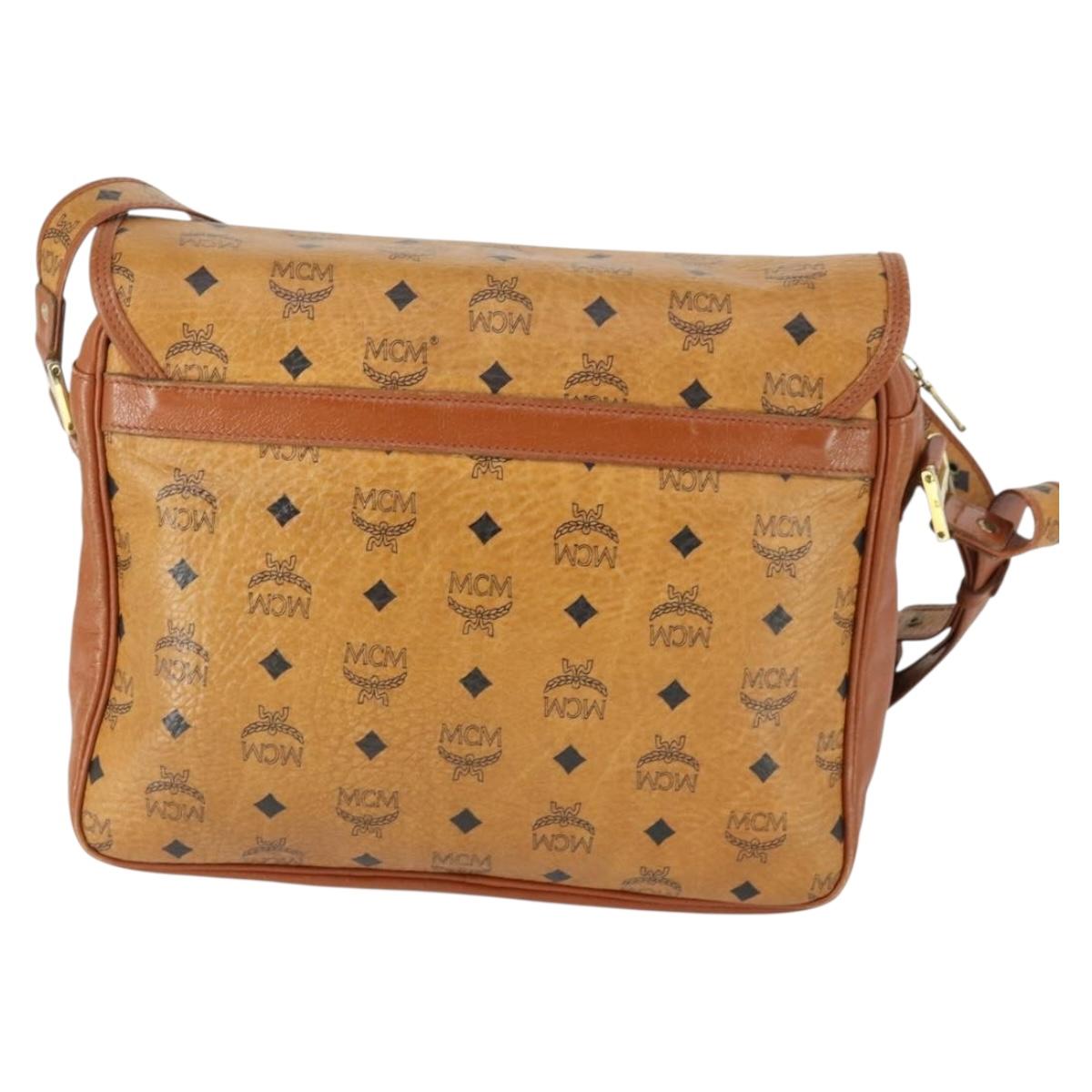 MCM Vicetos Logogram Shoulder Bag PVC Leather Brown Gold Auth BA9893