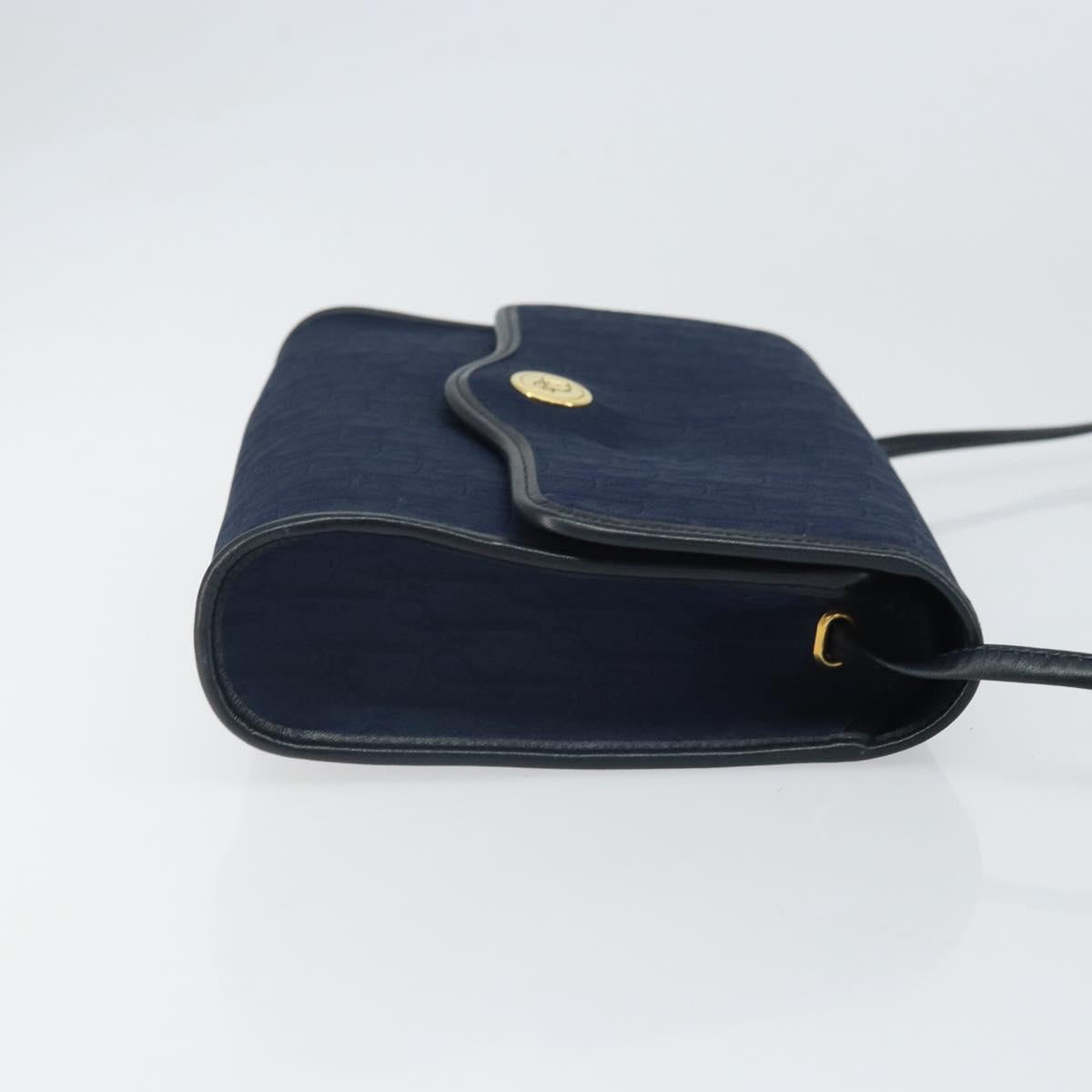 Christian Dior Trotter Canvas Shoulder Bag Navy Gold Auth BA9896V
