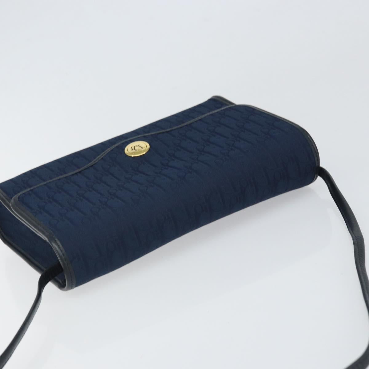 Christian Dior Trotter Canvas Shoulder Bag Navy Gold Auth BA9896V