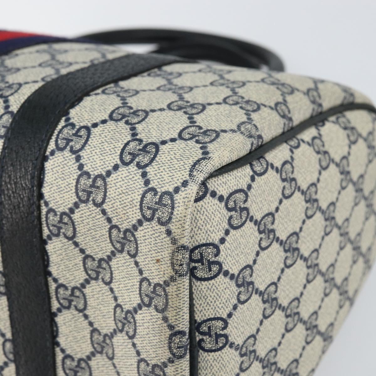 GUCCI GG Supreme Sherry Line Boston Bag PVC Navy Gold 33 013 4133 Auth BA9898