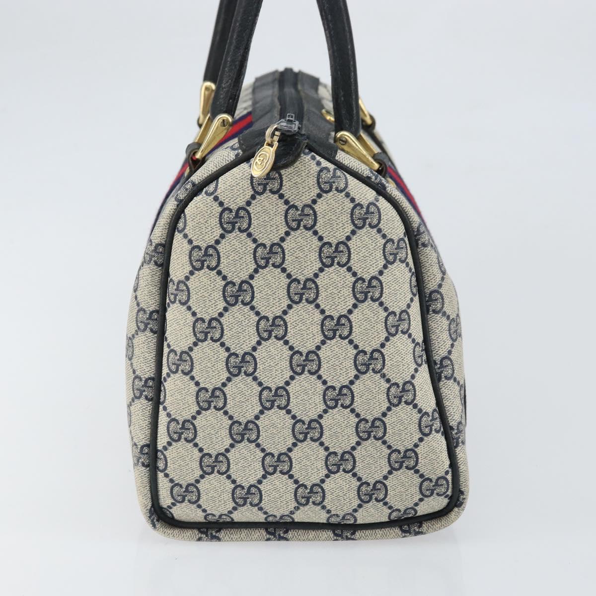 GUCCI GG Supreme Sherry Line Boston Bag PVC Navy Gold 33 013 4133 Auth BA9898