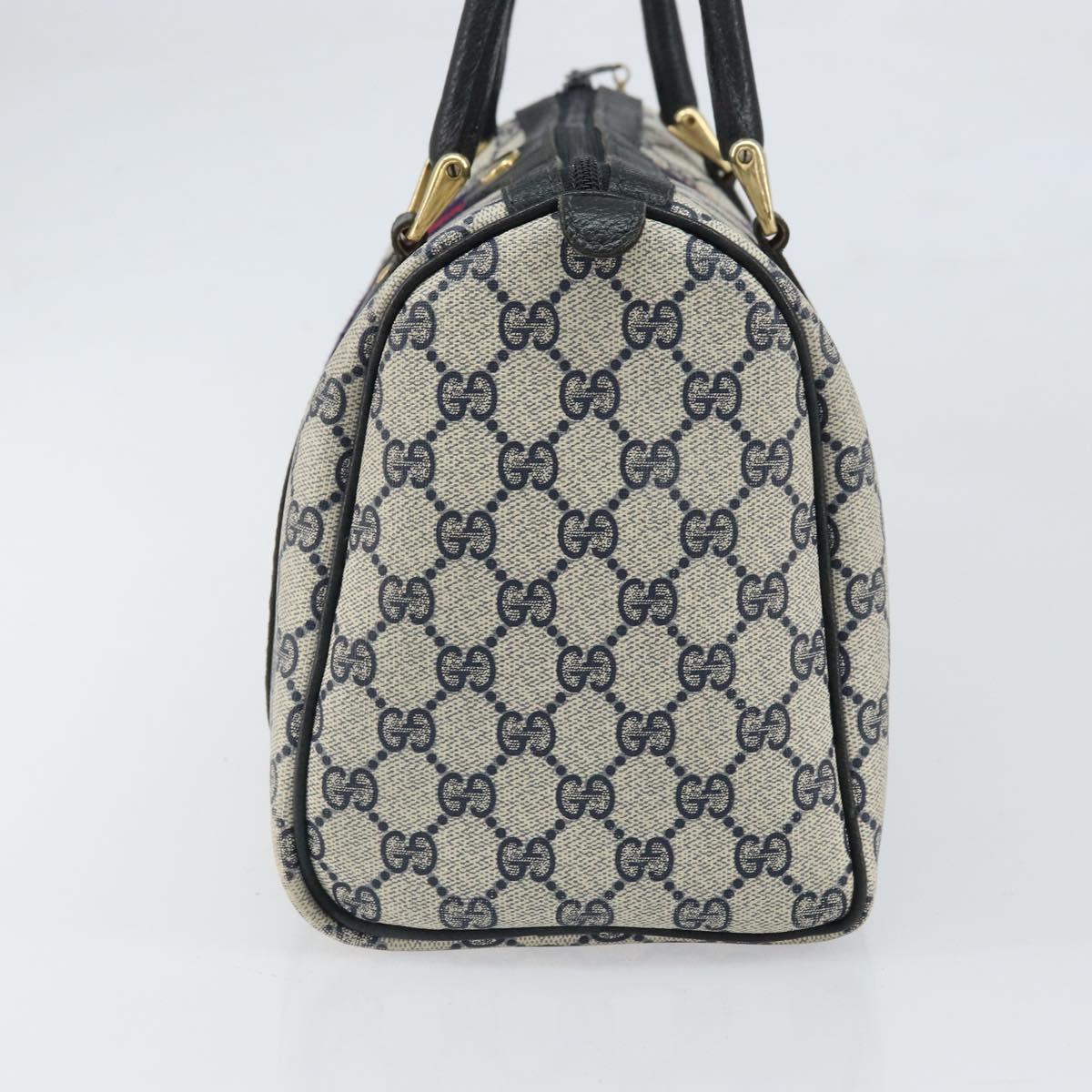 GUCCI GG Supreme Sherry Line Boston Bag PVC Navy Gold 33 013 4133 Auth BA9898